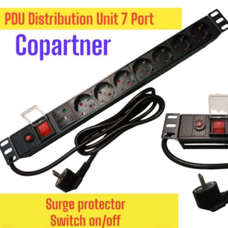 PDU Rack Server 7 Port Surge Protector Fuse Switch 16A