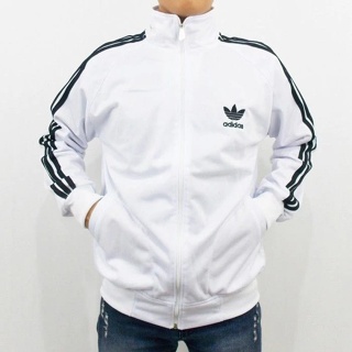 ADIDAS เสื้อแจ็คเก็ตสีขาว TRACTOP มีแถบสีดํา, THICK PREMIUM UNISEX MATERIAL