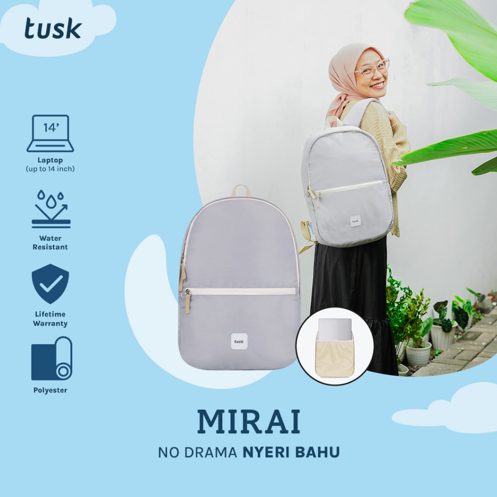 Tusk Mirai Grey - กระเป๋าเป้นักเรียน 14 นิ้ว & หนังสือ A4 สายอ่อนน้ําหนักเบา