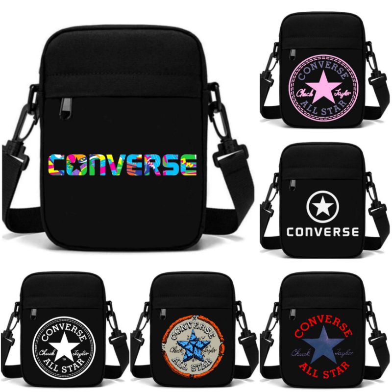 Hitam Converse Distro กระเป ๋ าสะพายสีดํา 100 % Cordura Canvas/Converse Mini Sling Bag/Converse Distro Logo Mini Sling Bag