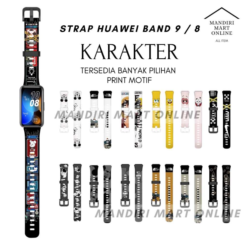 Huawei Band 8 Strap Print Character Motif Huawei Band 8 Replacement Strap Silicone Material