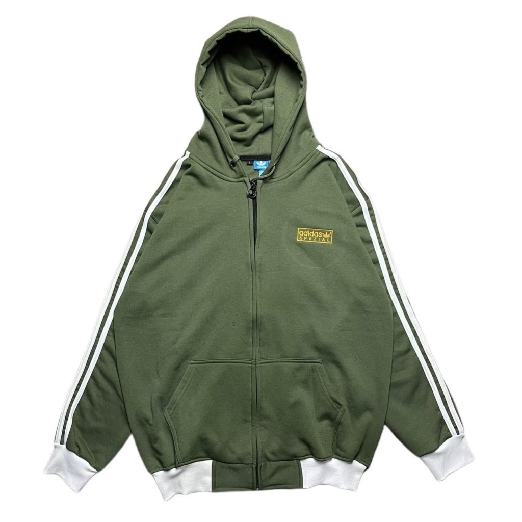 Adidas Special STRIP WHITE ON OLIVE ZIPPER HOODIE Jacket