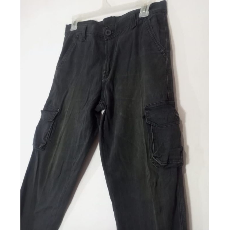 Hitam Preloved Men 's BLACK LONG CARGO Pants BLACK LONG DICKIES Brand