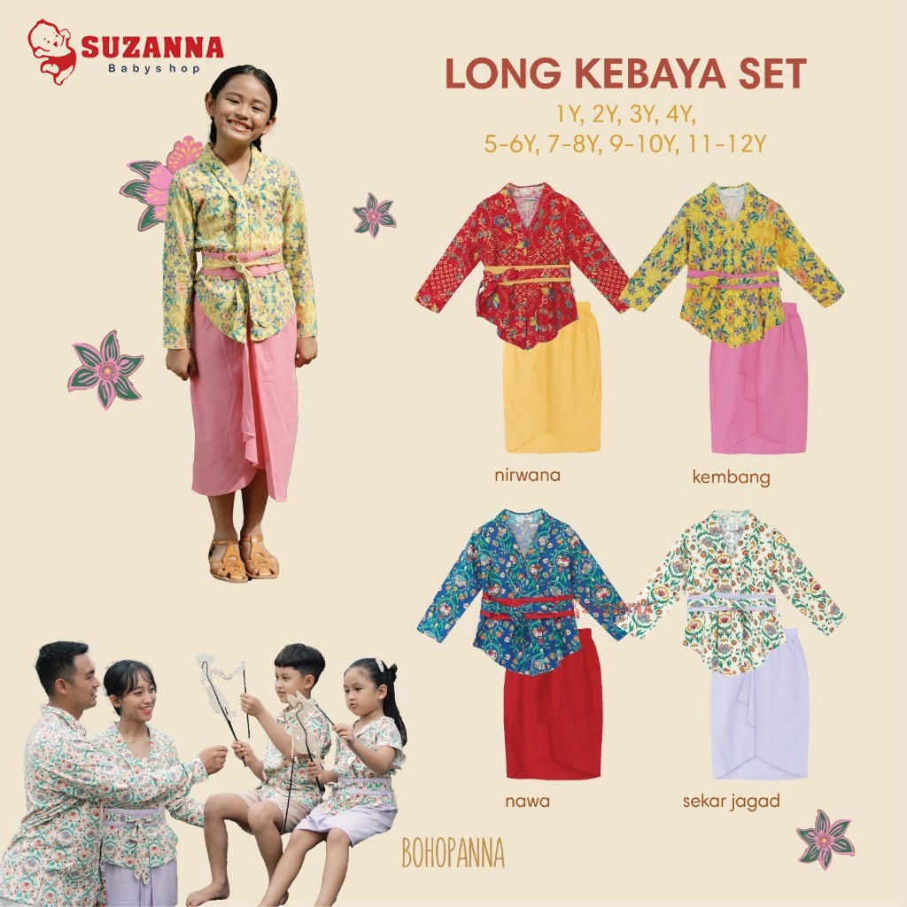 Bohopanna Long Kebaya Set || Kebaya เด็กผู้หญิง - Long Kebaya - แขนยาว Kebaya