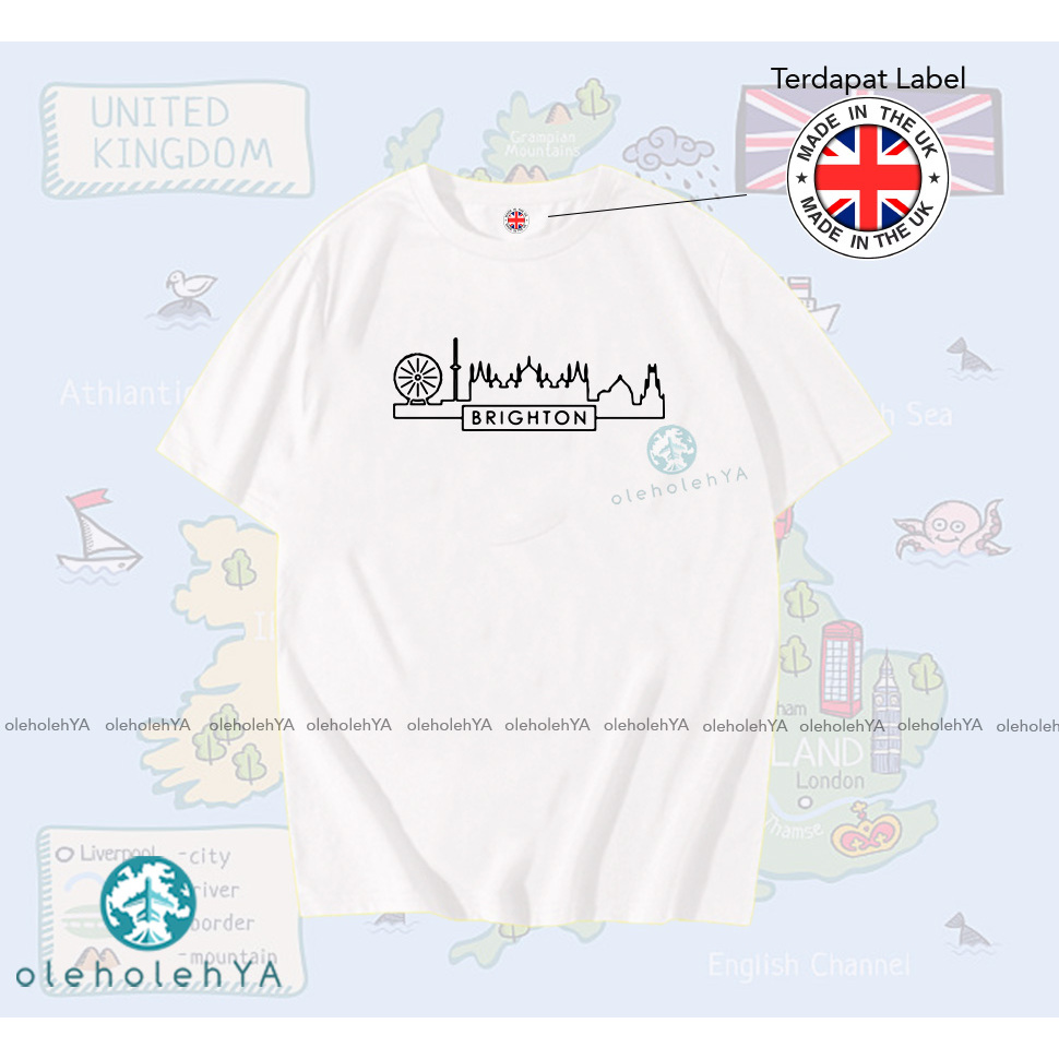 TYPE 2 ENGLAND - เสื้อยืดพรีเมี่ยม ENGLAND SOUVENIR TAG LABEL MADE IN Brighton SOUVENIR CLOTHES - เส