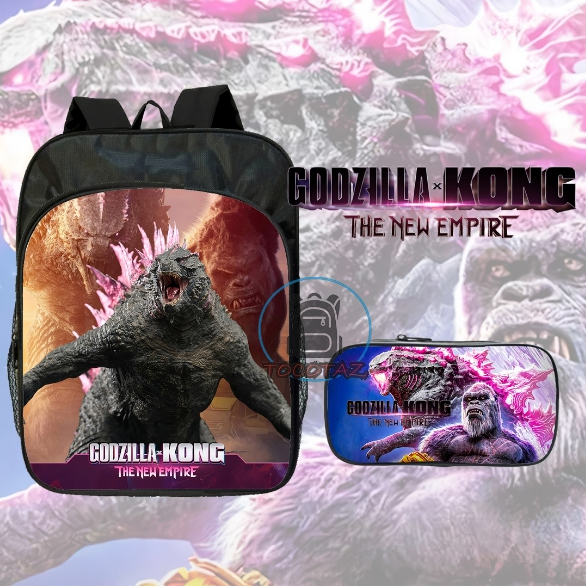 Tocotaz กระเป๋านักเรียนเด็ก Godzilla vs Kong ใหม่ Empire กระเป๋าเป้สะพายหลังเด็ก Bonus ที่ใส่ดินสอสําหรับโรงเรียนอนุบาลและประถมศึกษา