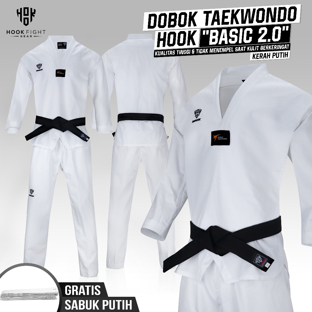 ชุดเทควันโดตะขอปกสีขาว Debok Taekwondo Uniform Beginner Taekwondo Uniform Hook D2V