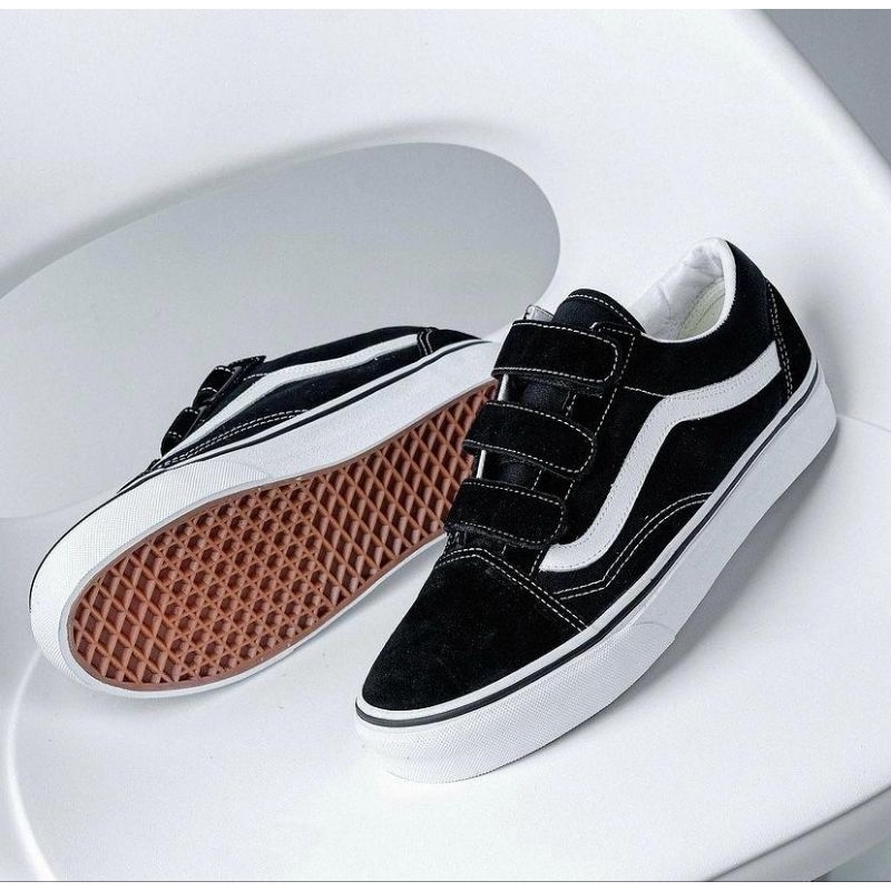 Vans OLD SKOOL VELCRO CLASSIC Adhesive BLACK WHITE Shoes For Men/Women