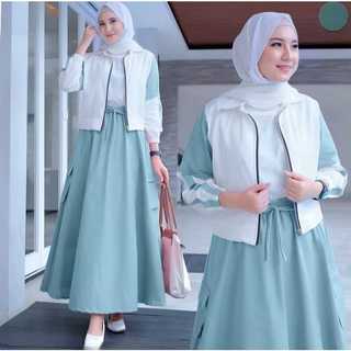 Setelan Wanita Dewasa Fashion Muslim, Rok dan Outer Crinkle Airflow Ukuran L XL