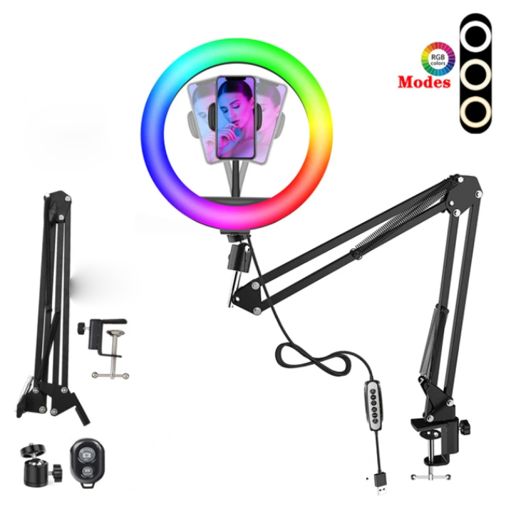 HP Table clamp phone Stand Ring Light 168 LED RGB หรี่แสงได้ พร้อมตัวยึด 1 อัน