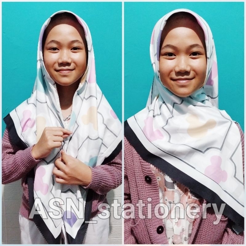 [อายุ 7-12 ปี] เด็กสี่เหลี่ยมทันที HIJAB Character ZIPPER Chin ZIPPER
