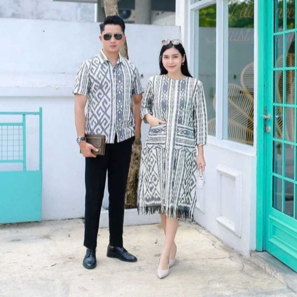 ใหม่ล่าสุด ETHNIC WOVEN COUPLE CLOTHES, WHITE ETHNIC MIDI DRESS