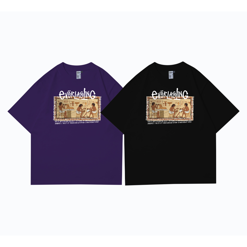 Everlast APPAREL เสื้อยืดขนาดใหญ่ Make God of Egypt Black & Dark Purple I Oversize Men & Women