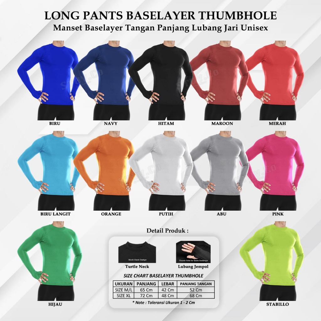 Baselayer FINGER Cuff LONGSLEEVE THUMBHOLE LONG SLEEVES GYM FITNESS FUTSAL