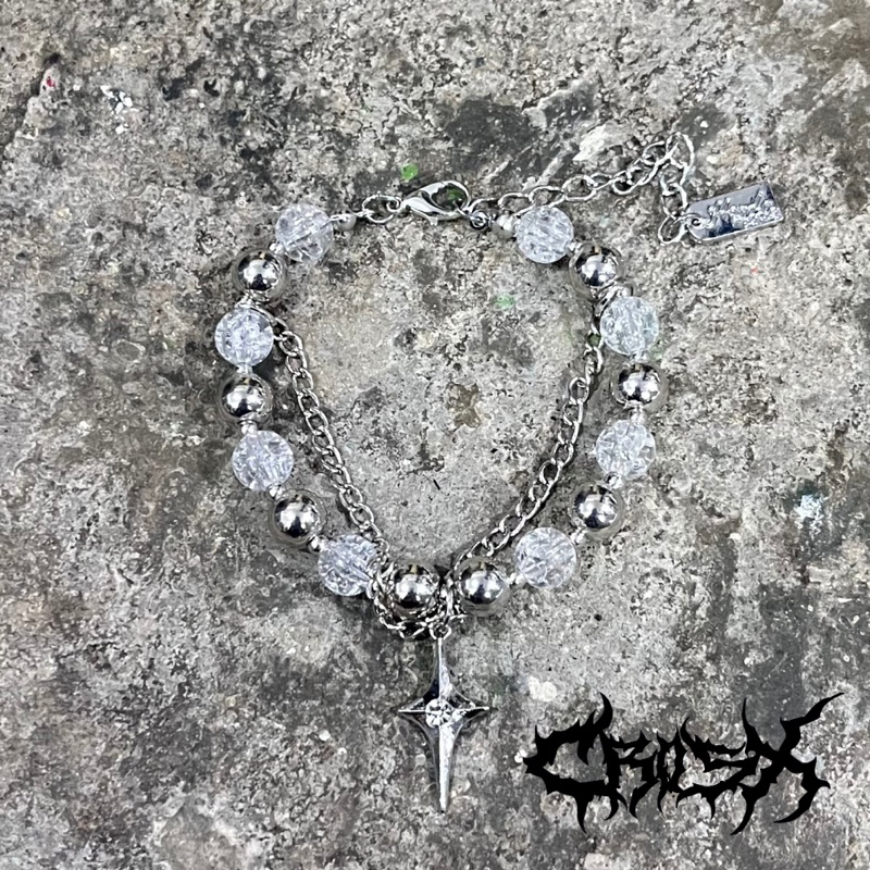 ROEM BRACELET / STAR CROSS BRACELET OVAL SPIRAL ROUND SILVER CHAIN BRACELET / DOUBLE LAYER CHAIN BRA