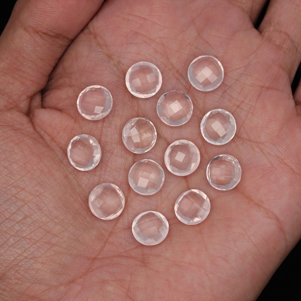 NATURAL ROSE QUARTZ 10 มม. ROUND BAROLLITE FACETED | อัญมณีโรสควอตซ์ธรรมชาติ | ROUND SHAPE ของแท้ RO