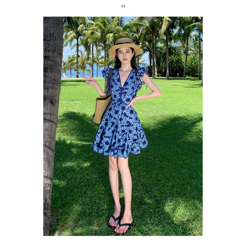 Adeline Blue Summer Mini Dress - CRVT4770