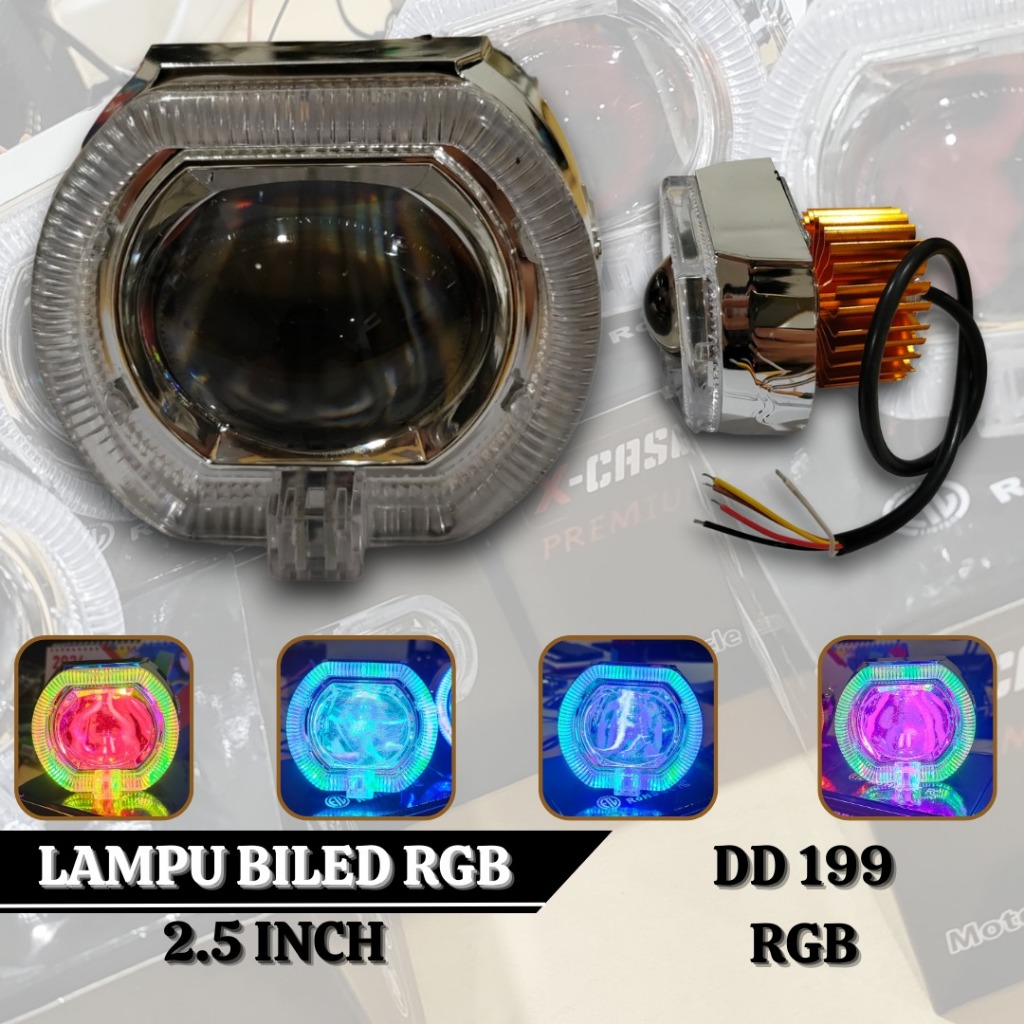 Putih Bilded RGB ตัดไฟหน้าขนาดเล็ก 2.5 นิ้วไกลใกล้ Projie ยิงแสงสีขาวสีเหลืองไกลใกล้สีขาวบวกแหวน Shroud RGB และ Devil Eye Billed Projie 2.5 นิ้ว