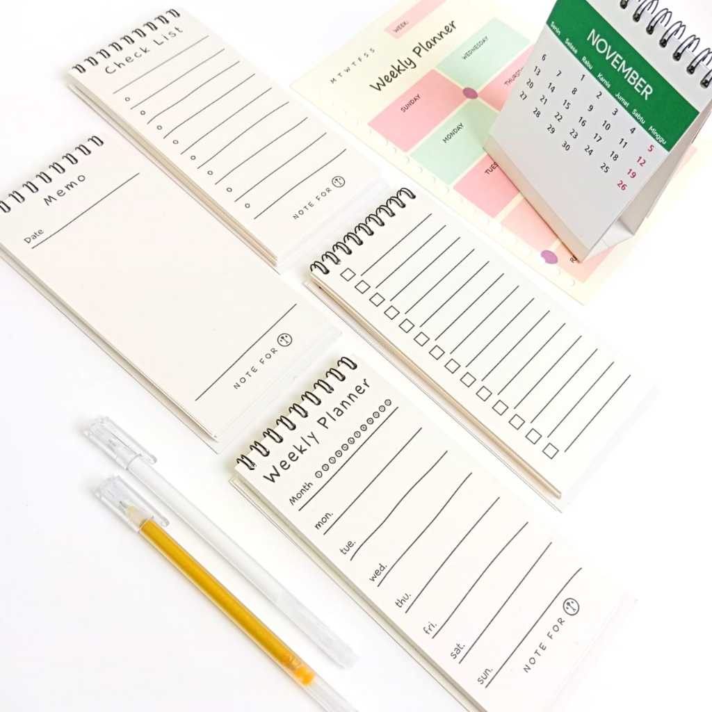 Mini Weekly Planner / Check List / Memo / To Do List / Notebook Agenda Book Paper Material Size (8 x
