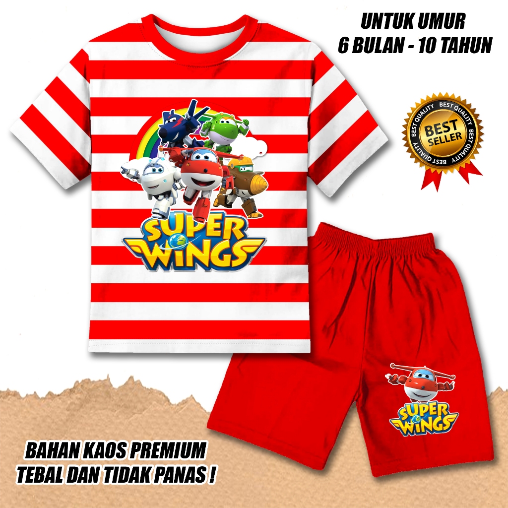 BOYS SHORT-SLEEVED STRIPES SUIT AGES 0-10 ปี SUPER WINGS MOTIF 1 PREMIUM MATERIAL