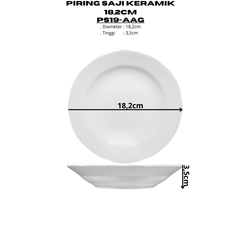 แผ่นเสิร์ฟเซรามิก 18.2 ซม. (1 ชิ้น) ธรรมดาโดย Indo Keramik คุณภาพอเนกประสงค์จานขนม /PS19-AAG