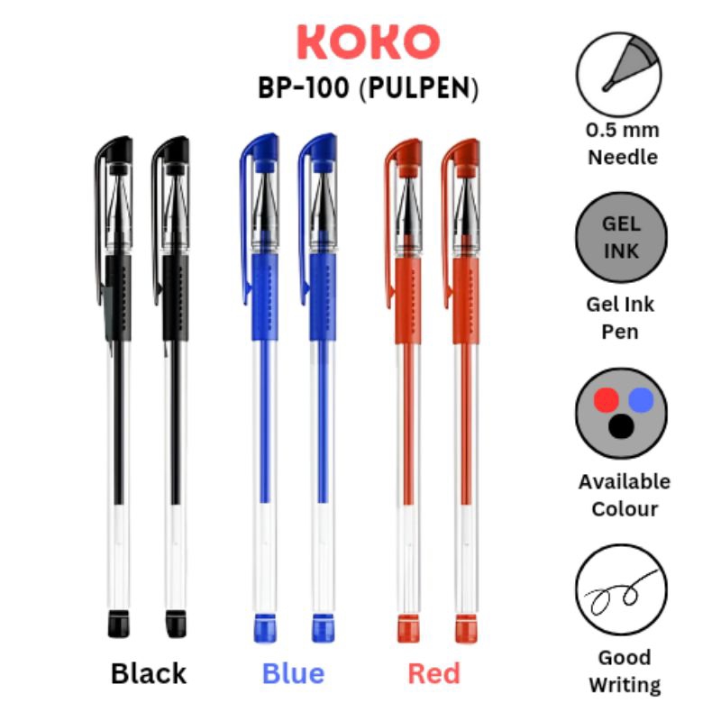MERAH [6 PCS PACKAGE] Koko BP-100 GI PEN Red Black Blue Red Ballpoint PEN