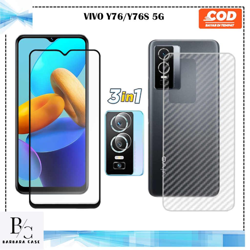 3IN1 TEMPERED GLASS PACKAGE VIVO Y76 Y76S 5G ANTI-SCRATCH GLASS FULL COVER คุณภาพสูง LUXURY