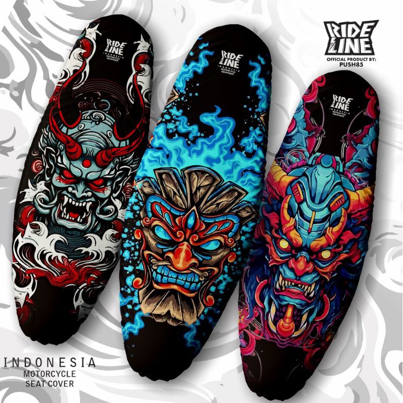 Rideline oni japan series - ผ้าคลุมเบาะรถจักรยานยนต์ป้องกันกรงเล็บพิมพ์ลายเต็มรูปแบบ