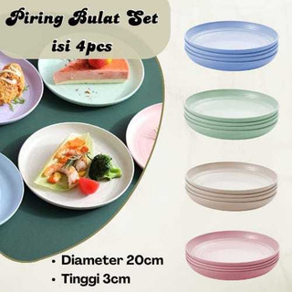 OS SET 4PCS PIRING MAKAN SAJI BULAT JERAMI GANDUM WARNA WARNI WHEAT STRAW PLATE