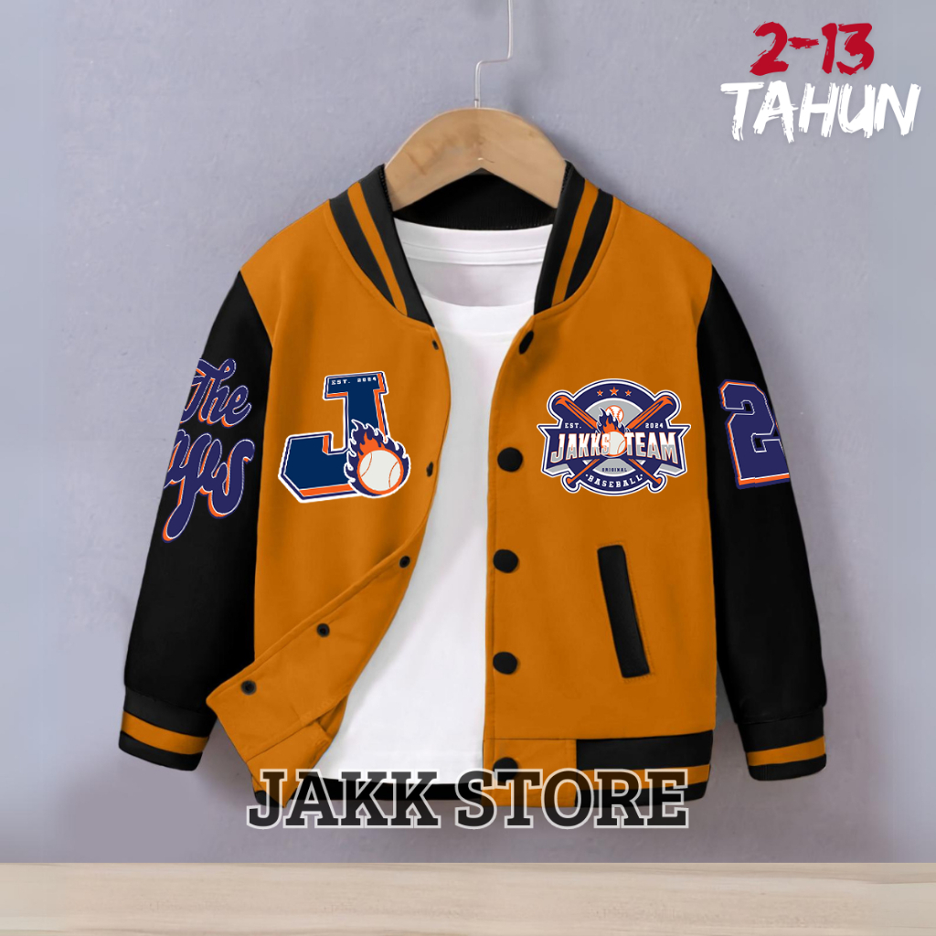 JAKKS เสื้อแจ็คเก็ตเบสบอลเด็กชาย Varsity ที่กําหนดเองเริ่มต้น AZ เสื้อแจ็คเก็ตสําหรับเด็กอายุ 3 4 5 6 7 8 9 10 11 12 13 ปี