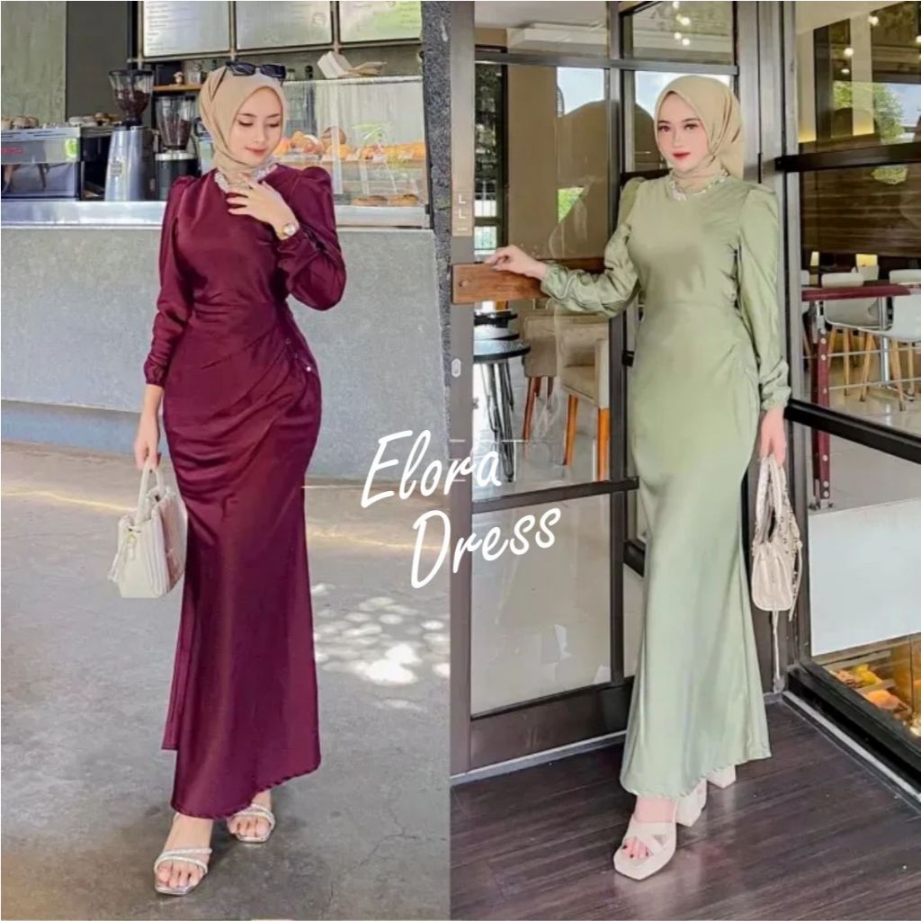 Elora ชุดผ้าไหมพรีเมี่ยมแฟชั่นเสื้อผ้าผู้หญิงมุสลิมคําเชิญ Gamis Lebaran เพื่อนเจ้าสาว Slim Body Fit Contemporary Mermaid ล่าสุด