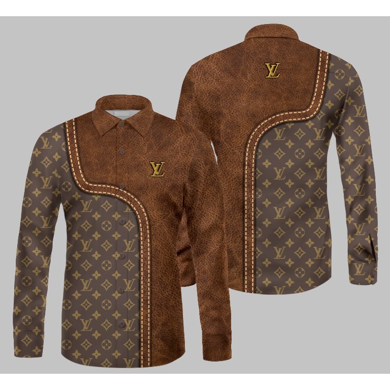 Kemeja ใหม่ MOTIF LV เสื้อแขนสั้นยาวออกแบบที่กําหนดเองผู้ชายผู้หญิง UNISEX CUSTOM ออกแบบพิมพ์เต็มรูปแบบ SUBLIMATION