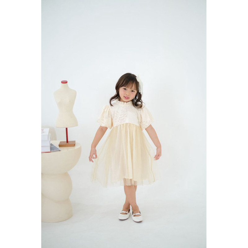TRES MIGNON - MAYA TILE DRESS Classic Baby Girl DRESS 1-8 ปี Vintage Premium Brocade