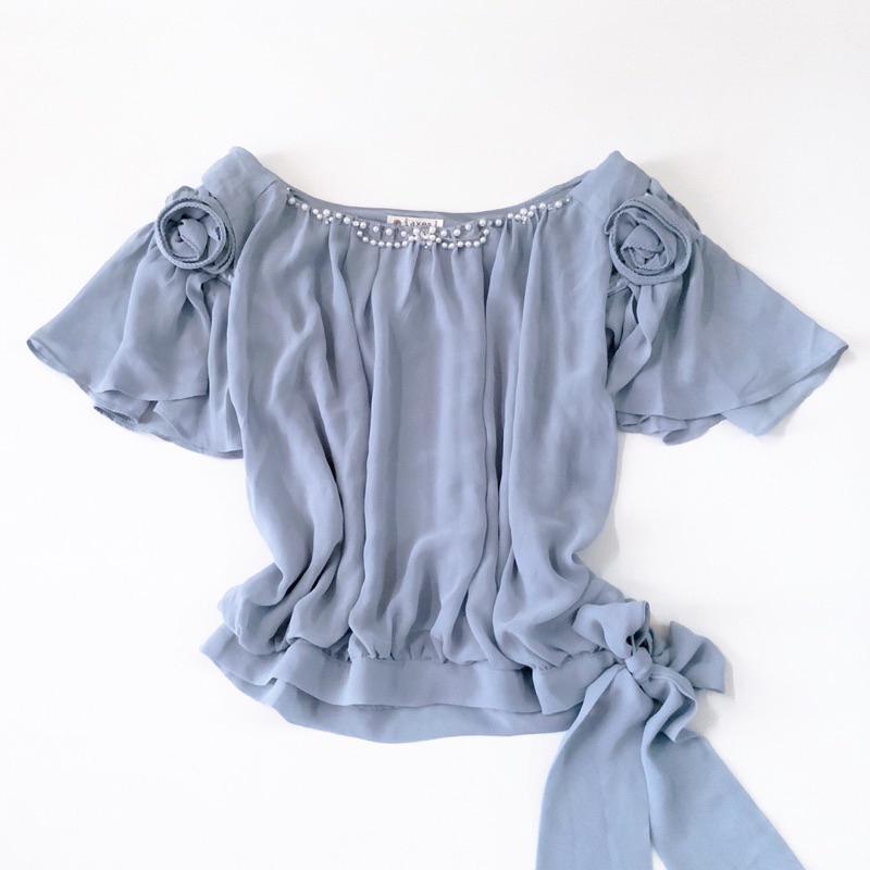 2way Axes Femme Mermaid Theatre รอบคอเสื้อชีฟองที่ถอดออกได้แขน & Faux Pearl Accent Tops เสื้อแขนสั้น