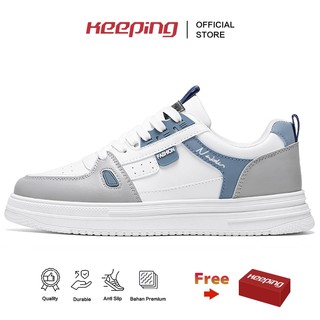Keeping Sepatu Pria Sport Sepatu Jogging Sekolah Sepatu Sneakers Cowok Putih Biru Kekinian KSR137