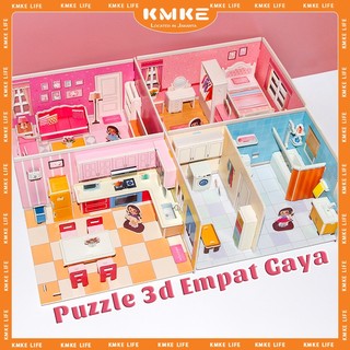 4 Buah Set 3D Puzzle Mainan Edukasi Anak Perempuan Laki Seri Interior Rumah Besar DIY Hadiah
