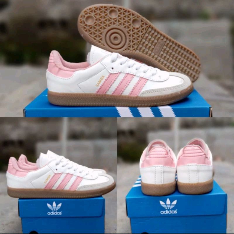 Adidas Samba รองเท้าผ้าใบผู้หญิงสีขาวสีชมพู