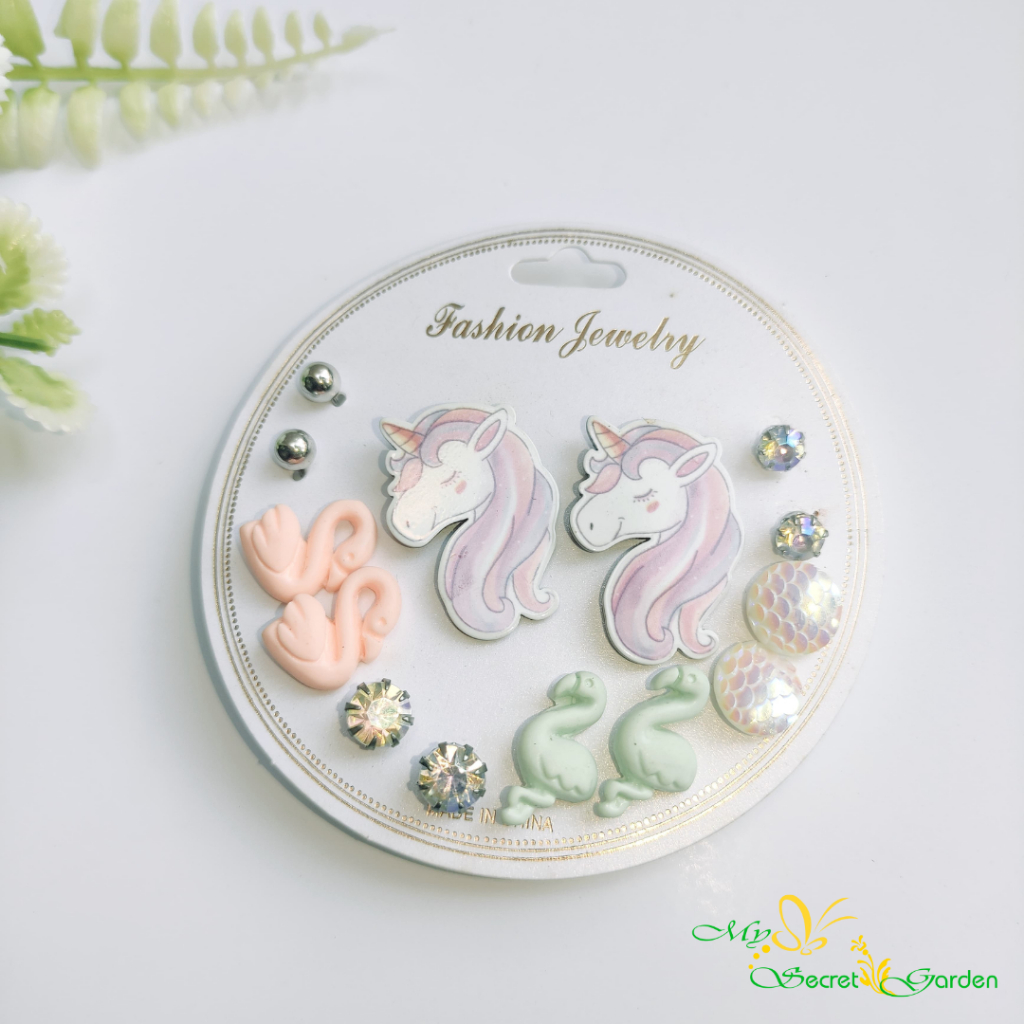 CHILDRENS PONY EARRINGS SET / 7 PAIRS JEWELRY EARRINGS SET 7663!