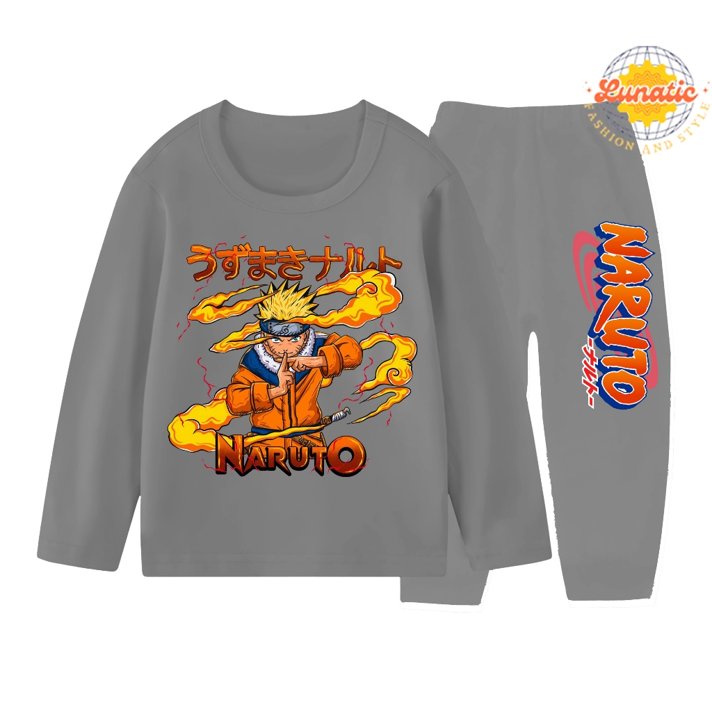 ชุดนอนชุดนอนแขนยาวเด็กชายและเด็กหญิงขนาด 1-10 ปี NARUTO FIRE motif