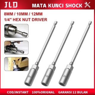 JLD Adapter Soket Kunci Pas Ekstension150mmHex Nut Driver 1/4" 8/10/12MM Mata Bor Heksagonal Panjang