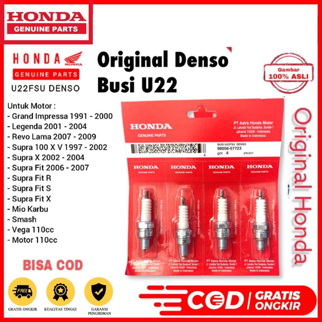 DENSO U22 SPARK PLUG AM GRAND SUPRA ASTREA LEGEND WIN 100 REVO MIO J JUPITER U22FSU 98556-57723
