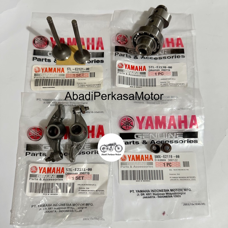 ครบชุดเพลาลูกเบี้ยว + ไกวาล์ว + ชุดวาล์ว + ซีลวาล์ว Yamaha Mio Sporty Smile Fino คาร์บูเรเตอร์ (5TL)