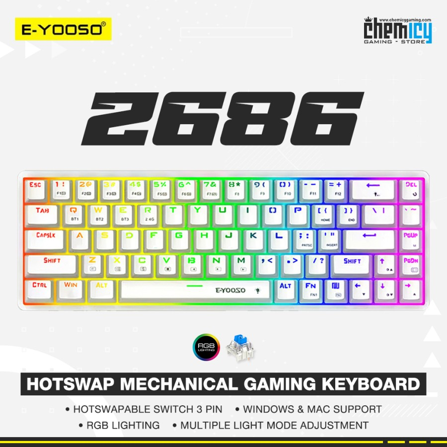 E-YOSO Z686 / Z-686 RGB White Keycaps คีย์บอร์ดเกมมิ่งแบบกลไก