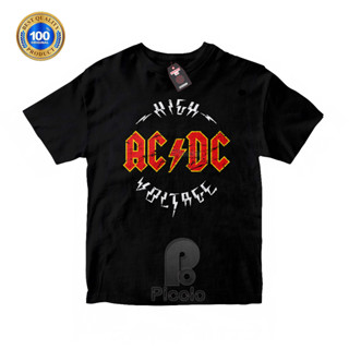 (ฟรีชื่อ) เสื้อยืดผ้าฝ้าย UNISEX ACDC แรงดันสูง สําหรับเด็ก