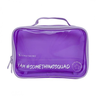 Somethinc CLEAR pouch MAKE UP BAG กระเป๋าเครื่องสําอาง โฮโลแกรม ใส ขนาดใหญ่ พับได้ พกพาง่าย สีม่วง สําหรับเดินทาง ไลแลค