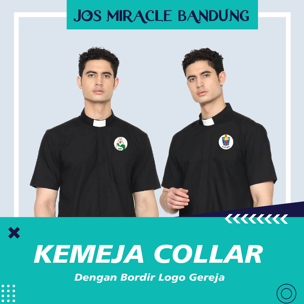 KEMEJA Pastor - เสื้อเชิ้ตแขนสั้นผู้ชายคอปกสีดํา - งานปักโบสถ์ - Jos Miracle Bandung - Miracle - JMB