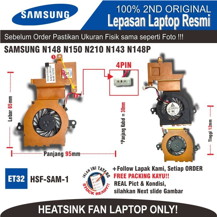 ET32 HSF-SAM-1 HEATSINK FAN LAPTOP SAMSUNG N148 N150 N210 N143 N148P