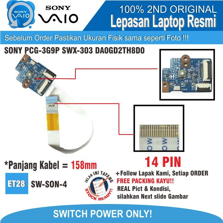 ET28 SW-SON-4 สวิตช์ปุ่มเปิดปิด SONY PCG-3G9P SWX-303 DA0GD2TH8D0