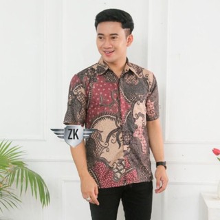 เสื้อเชิ้ตแขนสั้น BATIK MOTIF สีแดง สําหรับผู้ชาย