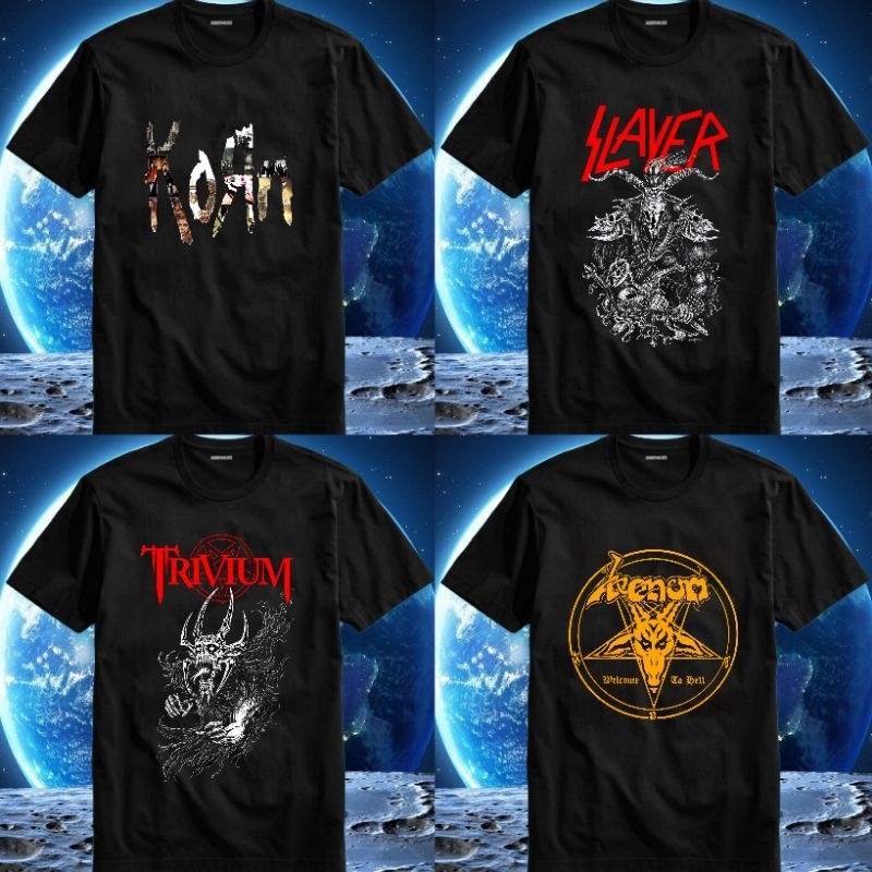 เสื้อยืด T เสื้อผู้ชายชายหญิง Unisex Korn Venom Trivium Slayer Band